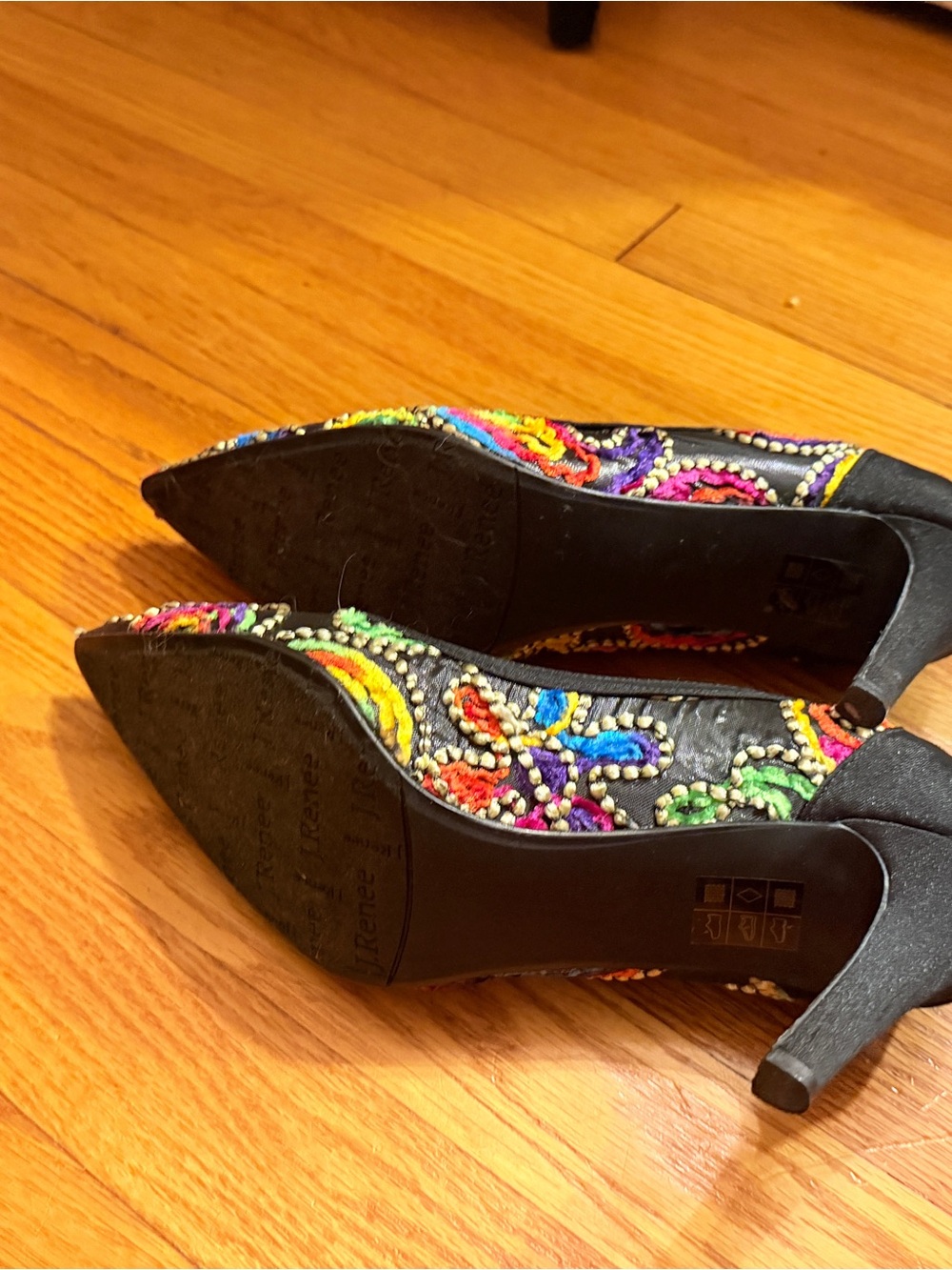 J.Renee Black Pointed-Toe Heels with Multicolor Beaded Swirls - Picture 5 of 5